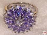 Jewelry - ring, lg. cocktail ring sz. 8, purple/clear stones