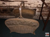 Vintage wicker & pressed tin kindling basket, 15