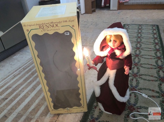 Holiday Decor - Christmas - girl caroler, Rennoc, animated & illuminated Little People orig. box,