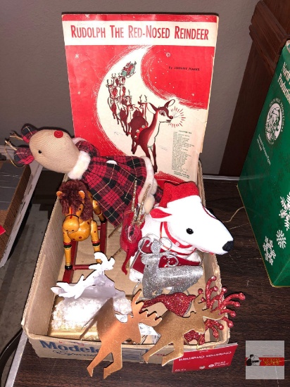 Holiday Decor - Christmas - reindeer - stocking hanger, napkin rings, gift card holder, doll, music
