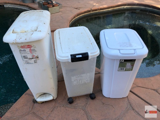 3 plastic containers - Rubbermaid step waste can, Style Wastebucket & bucket w/lid on wheels