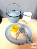 Enamelware - kids dishes and mini Tupperware mug