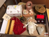 Collectibles - box, picture frame, metal dresser box, Chinese balls, heart rock, etc.