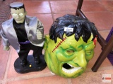 Holiday decor - Halloween - 2 - Frankenstein animated figure & lighted Frankenstein face