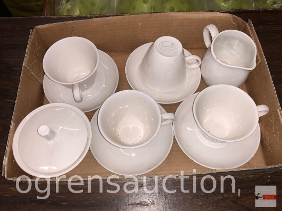 Dish ware - 11 pcs. Franciscan Whitestone ware tea set - creamer, covered sugar, 4 cups & saucers