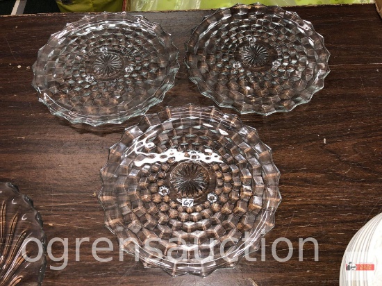 Dish Ware - 3 round footed cube pattern serving platters w/scalloped rims, 12.5"w