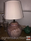 Table lamp w/shade, hand painted with enamel motif, 27