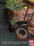 3 vases - wooden and rattan, 21'h, 11.5