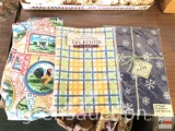 3 vinyl tablecloths, 2 new in package, 1 rooster motif