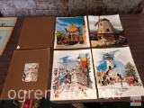 Artwork - 2 sets 4 colored original oil lithograph prints, 11