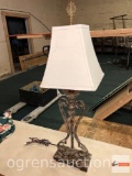 Iron scroll table lamp with shade, 36