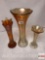 Carnival Glass - 3 - marigold iridescent bud vases