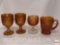 Carnival Glass - 4 Glassware - 1 mug, 2 grape motif goblets, 1 ribbed stem