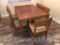Furniture - Table and 5 upholstered seated chairs, 4 side, 1 captains, (table top stained), 40