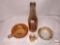 Carnival Glass - 4 items - nappy dish, ashtray, mini mug and orange peel bottle
