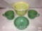 Vintage kitchen glassware - 3 Jadeite and 1 Hamilton Beach yellow glass mixing bowl w/pour side