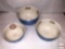 Hall Kitchenware set silver rim mixing bowls, blue exterior, white interior w/floral accents