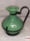 Ceramic pottery ewer in metal pour holder, green