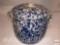 Pottery - covered bead pot, double handled, blue/white sponge ware