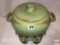Frankoma pottery - 3 pc. Bean pot w/ warmer stand, green/brown, Ada clay
