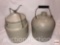 Crocks - 2 stoneware pottery jug w/ wooden bail handle and cheese or kraut pot w/metal clamped lid