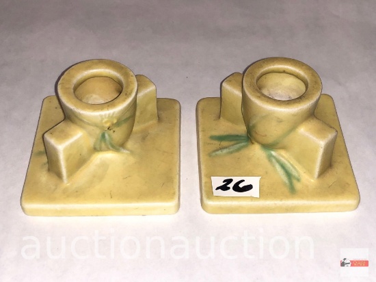 Roseville Pottery - 1937 Dawn candleholder #1121, yellow