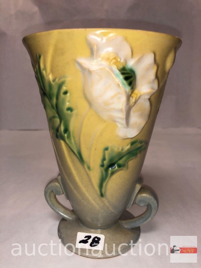 Roseville Pottery - 1938 Poppy #866-6, yellow, 6.25"hx4.5"w at brim