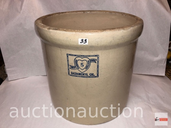 Crock - #5 Panama Pottery, Sacramento, CAL., 13.25'wx12.75"h