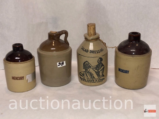 Pottery - 4 stoneware jugs, made in USA and England