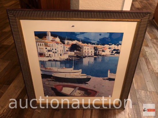 Artwork - Fine art prints, "Roldan" Cadaques, Spain seaside, ornate framed & matted, 34.75"wx35"h