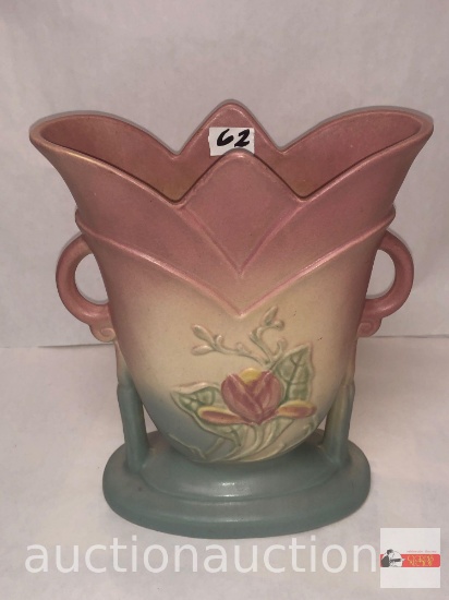 Hull Art Pottery - vase, pink/beige/green, double handled