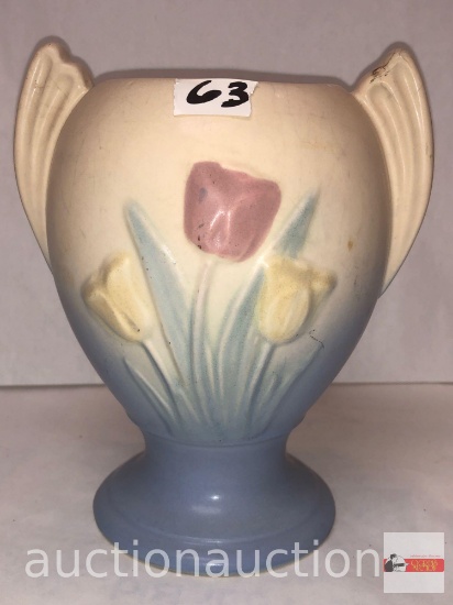 Hull Art Pottery vase, tulips motif, vase, 7"h