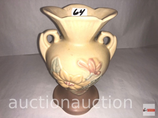 Hull Art Pottery - vase, yellow/pink/green, 6.75"h