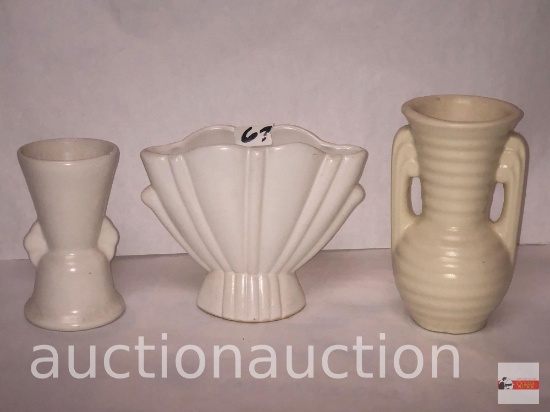 Pottery - 3 vases - 5"h, Bauer 4.5"h, 4"h