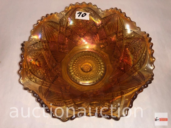 Carnival Glass - Marigold Imperial Hobstar and Arches candy dish, 3.5"hx9"w