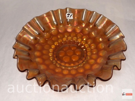 Carnival Glass - Vintage Westmoreland pearly dots, Pleated rim dish, 9"w, marigold