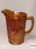 Carnival Glass - marigold, poinsettia milk pitcher