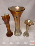 Carnival Glass - 3 - marigold iridescent bud vases