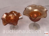 Carnival Glass - 2 - pedestal ruffled rimmed compote dishes