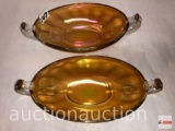 Carnival Glass - 2 marigold oval, double handled serving dishes
