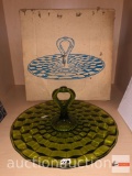 Glassware - Green Sandwich Tray Whitehall tableware by Colony, orig. box, block pattern