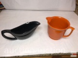 Pottery - 2 Bauer - Orange pour cup and Black gravy/sauce boat