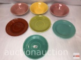Pottery - 7 Bauer - 3 bowls, 4 saucers