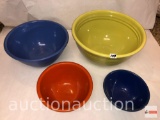 Pottery - 4 Bauer and unmarked nesting mixing/serving bowls