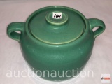 Ceramic pottery bean pot w/ lid, double handled