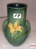 Roseville Pottery - 1946 Zephyr Lily #130-6 green, double handle vase, 6.25