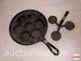 Kitchen ware - vintage cast iron corn muffin pan or egg skillet w/cast iron well, medium, rare brand