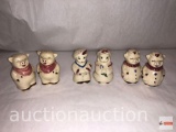 Ceramic pottery kitchen ware - 3 pr. salt/pepper shakers, pigs, boy/girl & Wilton ceramic tray