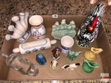 Kitchen collectibles - vintage decor, toothpick holders, animals, hand painted Delft Blue, rooster