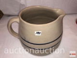 Pottery stoneware squatted pitcher, pinched lip